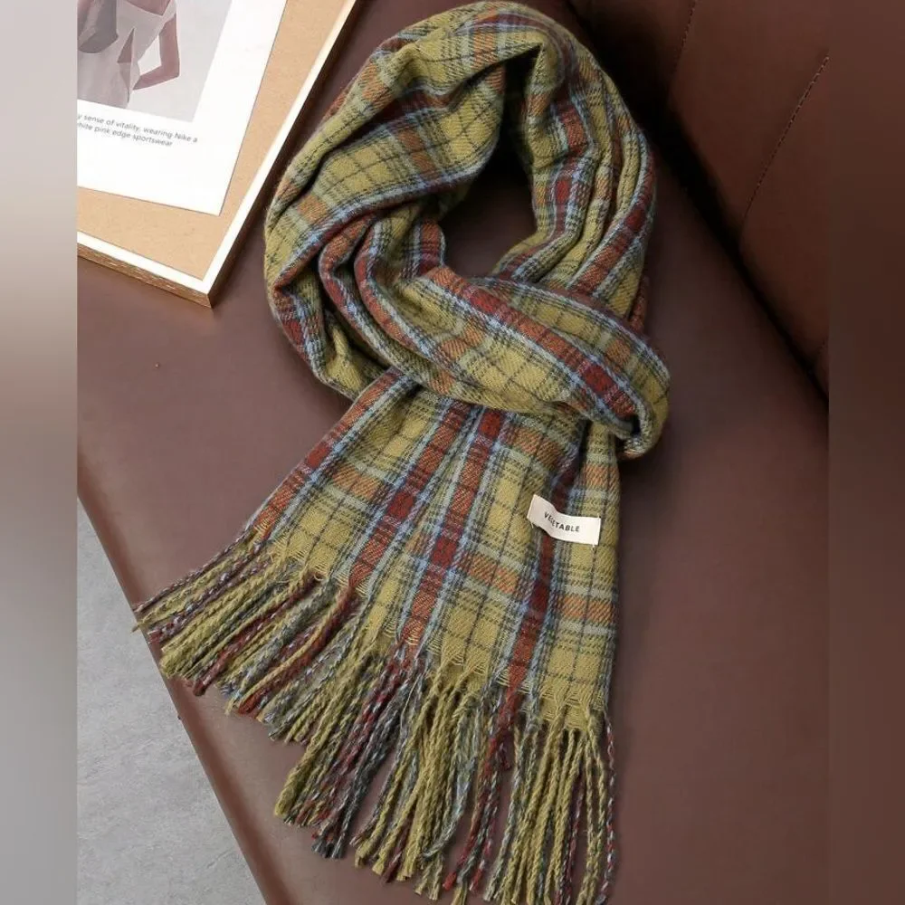 Plaid Scarf in Green and Brown